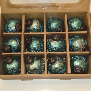 12-Count Elegant Teal Mercury Glass 2.5" Christmas Holiday Ornaments